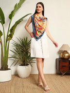 Ravaiyaa - Attitude is everything Women's Crepe Silk Digital Print Large Square Scarf Breathable Lightweight Neckerchief Printed Headscarf 40 x 40 Inch (Gray & Orange Mandala)