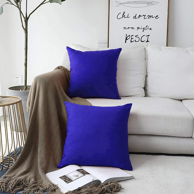 Khooti Jute Cushion Cover | 32 x 32 Inches / 80 x 80 cm | Royal Blue | Set of 2 | Throw Pillow Cover for Couches, Chairs, Sofas, Beds, Coffee Tables, Living Rooms, Bedrooms, Modern Boho Design