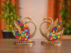 Kridaykraft Luxury Aluminium Metal Swan Tissue Holder Stand Pair | Decorative Meenakari Stone Work Napkin Organizer for Kitchen, Dining Room, and Gifting | Royal Golden Finish (Pack of 2)