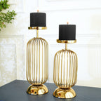 Behoma Metal Pillar Candle Holder Stand with Gold Finish - Small & Large