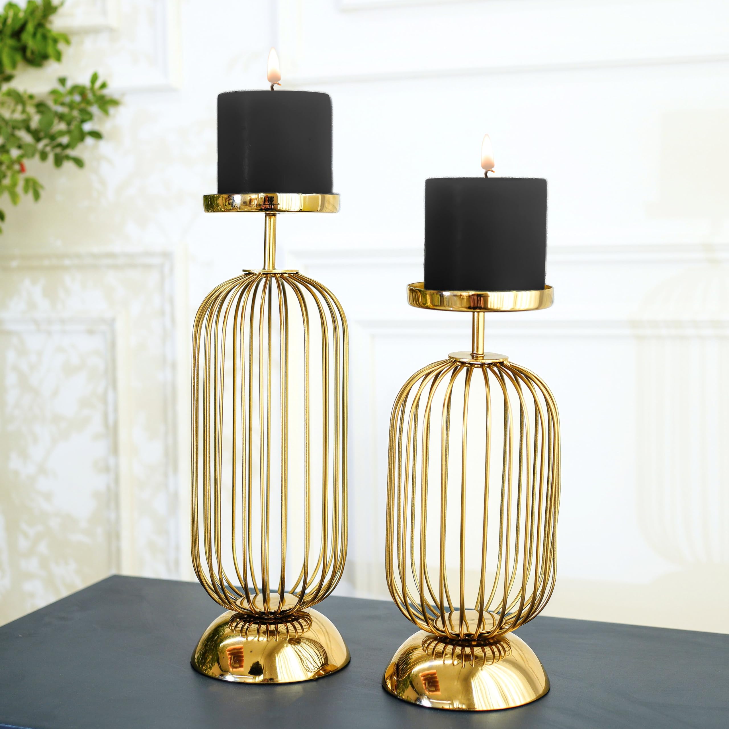 Behoma Metal Pillar Candle Holder Stand with Gold Finish - Small & Large