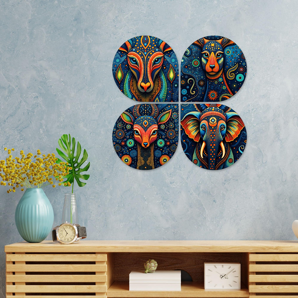 Artvibes Traditional Animal Decorative MDF Wooden Wall Art for Home | Living Room | Office | Wall Art Painting For Hall | Graphic Artwork | Aesthetic Wooden Decor | Ideal Gifts (WH_8468N), Set of 4
