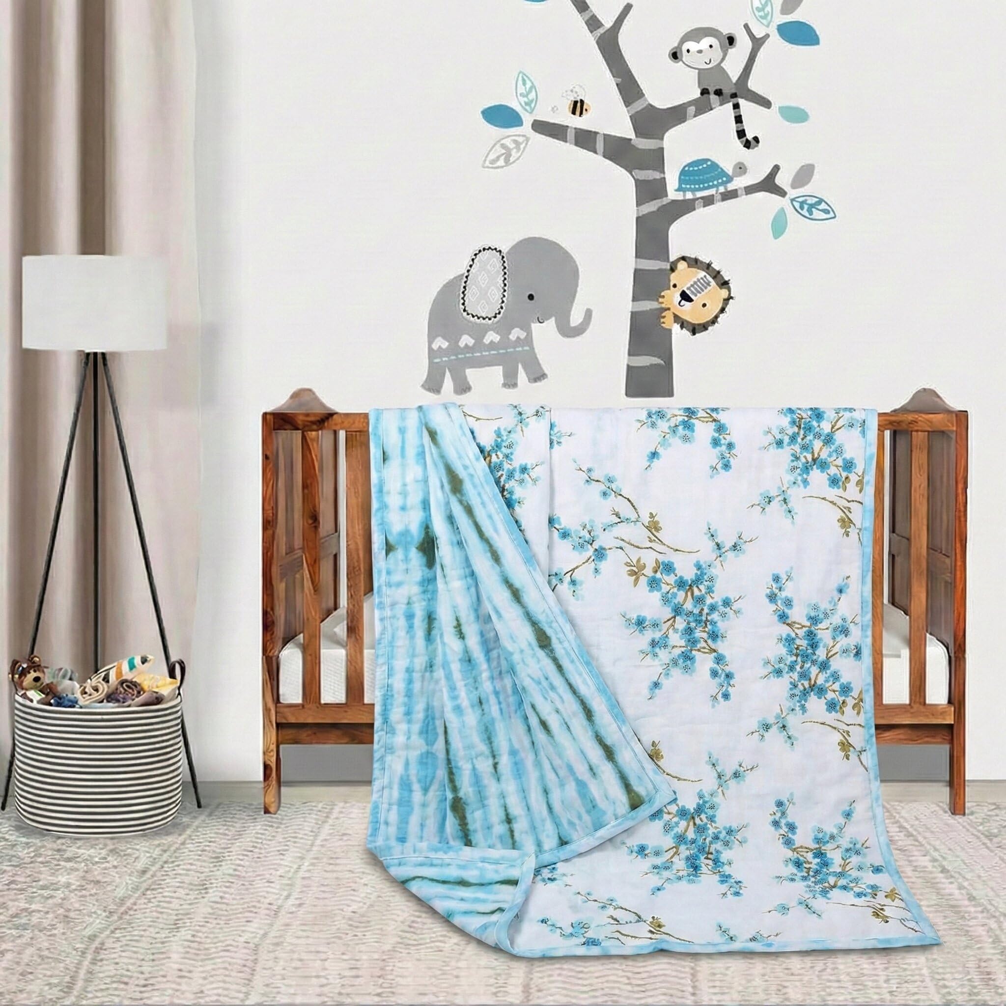 Trance Home Linen 100% Cotton | New Born Baby Blanket | Baby Dohar Swaddler Comforter | Warm Baby Essential (1 Year to 3 Year 100x140 Centimeters | Akira Turquoise New) Kafalo