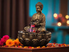 KridayKraft Meditating Buddha Water Fountain Idol Polyresin Lotus Water Fountain Showpiece for Home Garden Living Room Decor Decoration Gift Items,