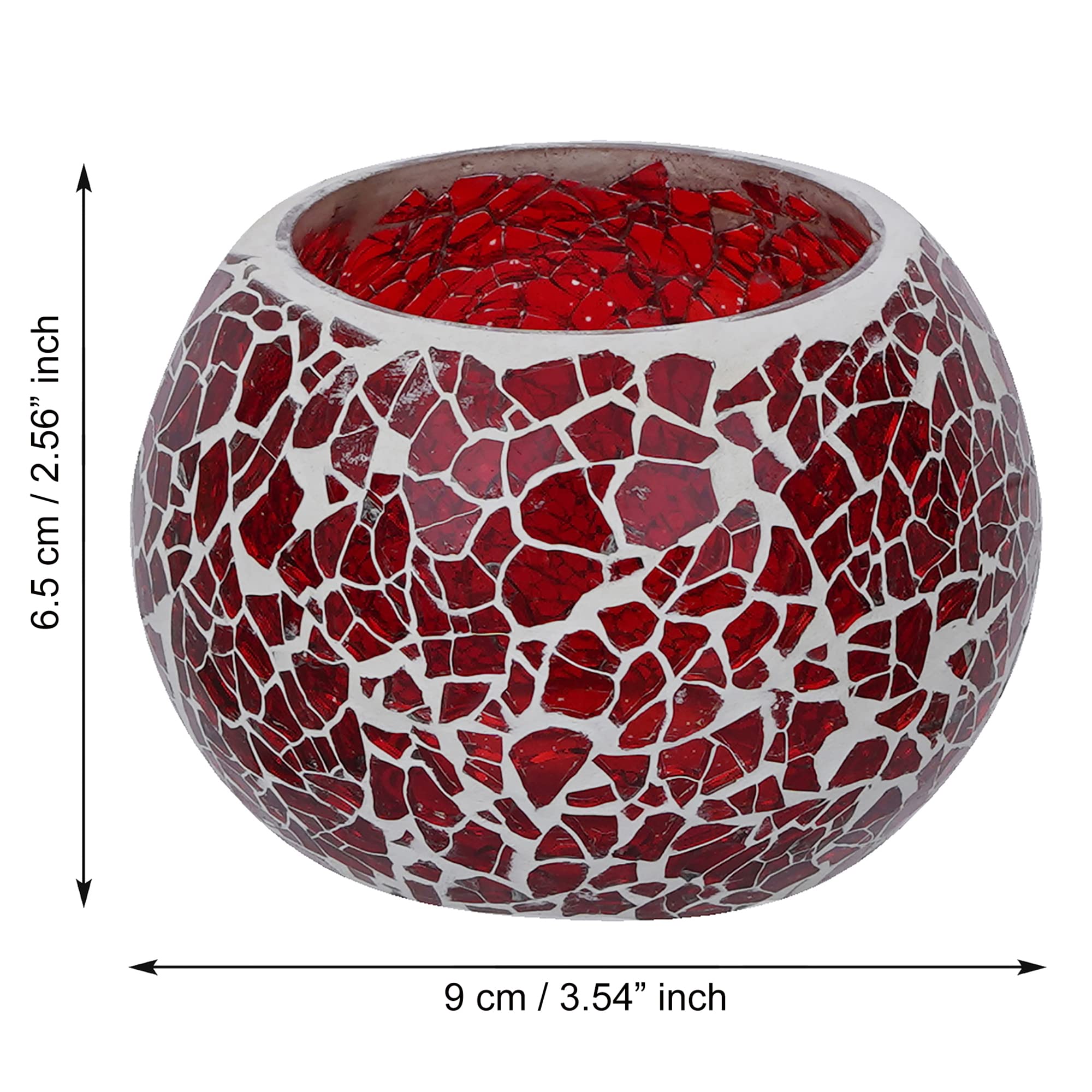 eCraftIndia Red Mosaic Glass Decorative Tea Light Candle Holder - Tea Light Holder - T Light Candle Holder for Diwali Decoration Items for Home Decor Living Room Dining Table - Christmas Diwali Gifts