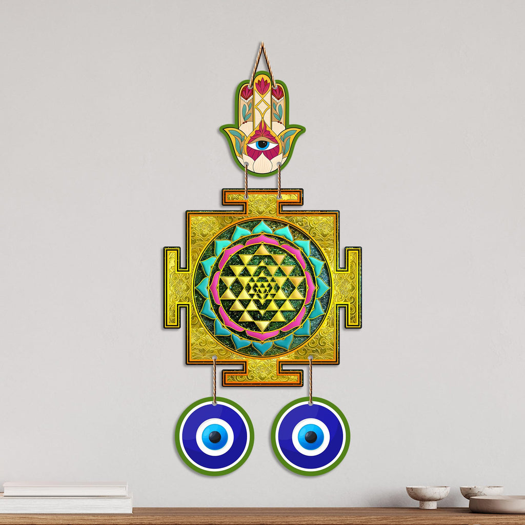 Artvibes Sri Yantra Evil Eye Wall Hanging for Home Entrance Door | Sacred Geometry Vastu Decor | Positive Energy Protection Ornament for Meditation Room | Office and Housewarming Gift (WH_85135N)