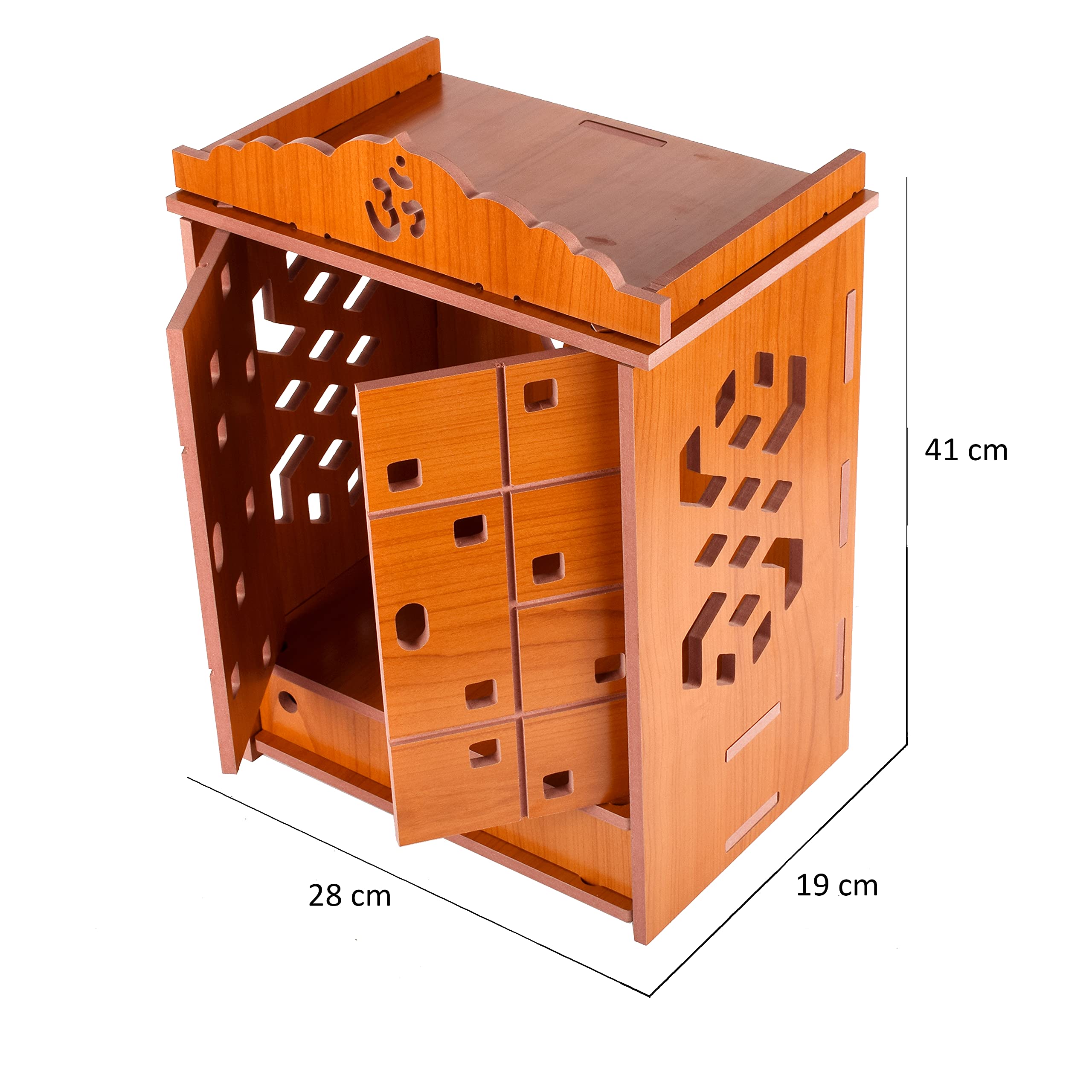Crazyink Handmade Wooden Home Temple with Doors and Storage Box. - (RED)