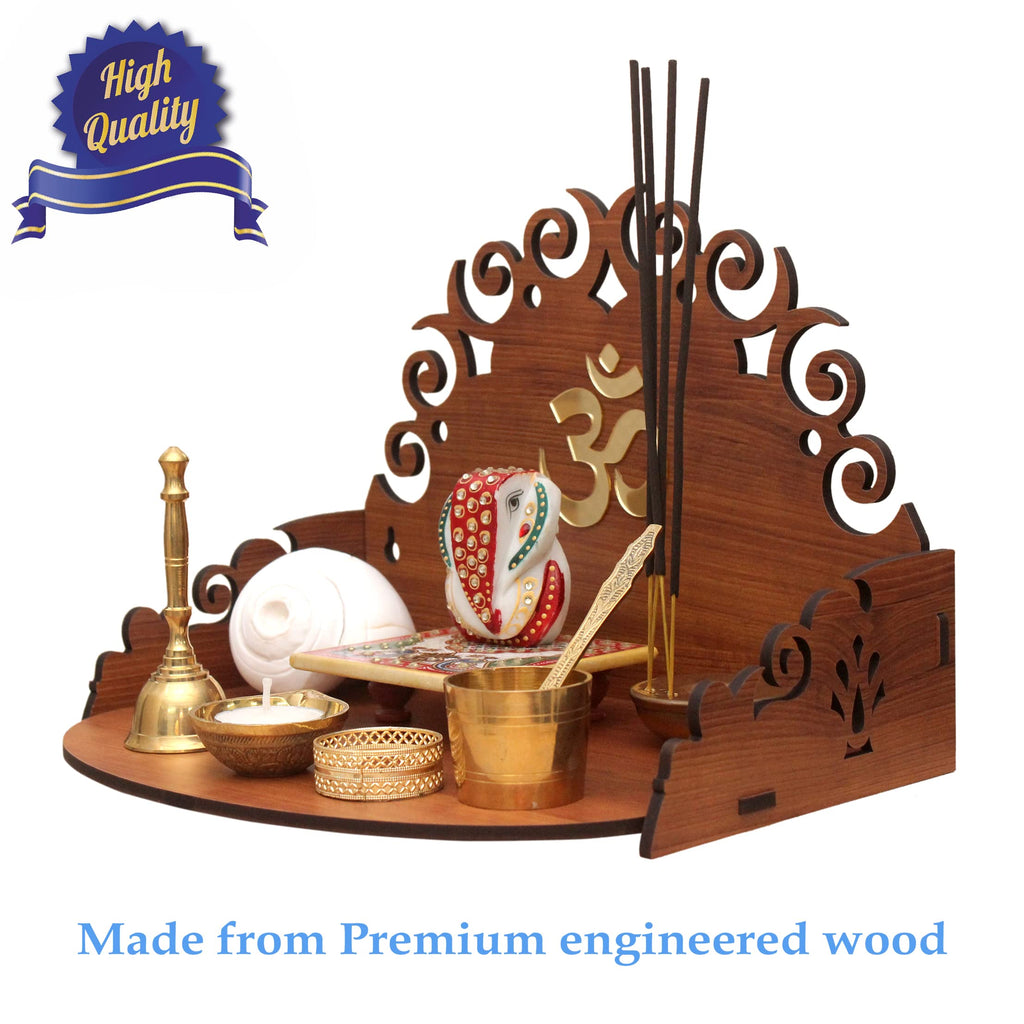 Heartily® Floral 2 Beautiful Wooden Pooja Stand for Home, Mandir for Home, Temple for Home and Office, Puja Mandir for Office Wall Product (Height- 8.5, Length- 12, Width-8.85 Inch)