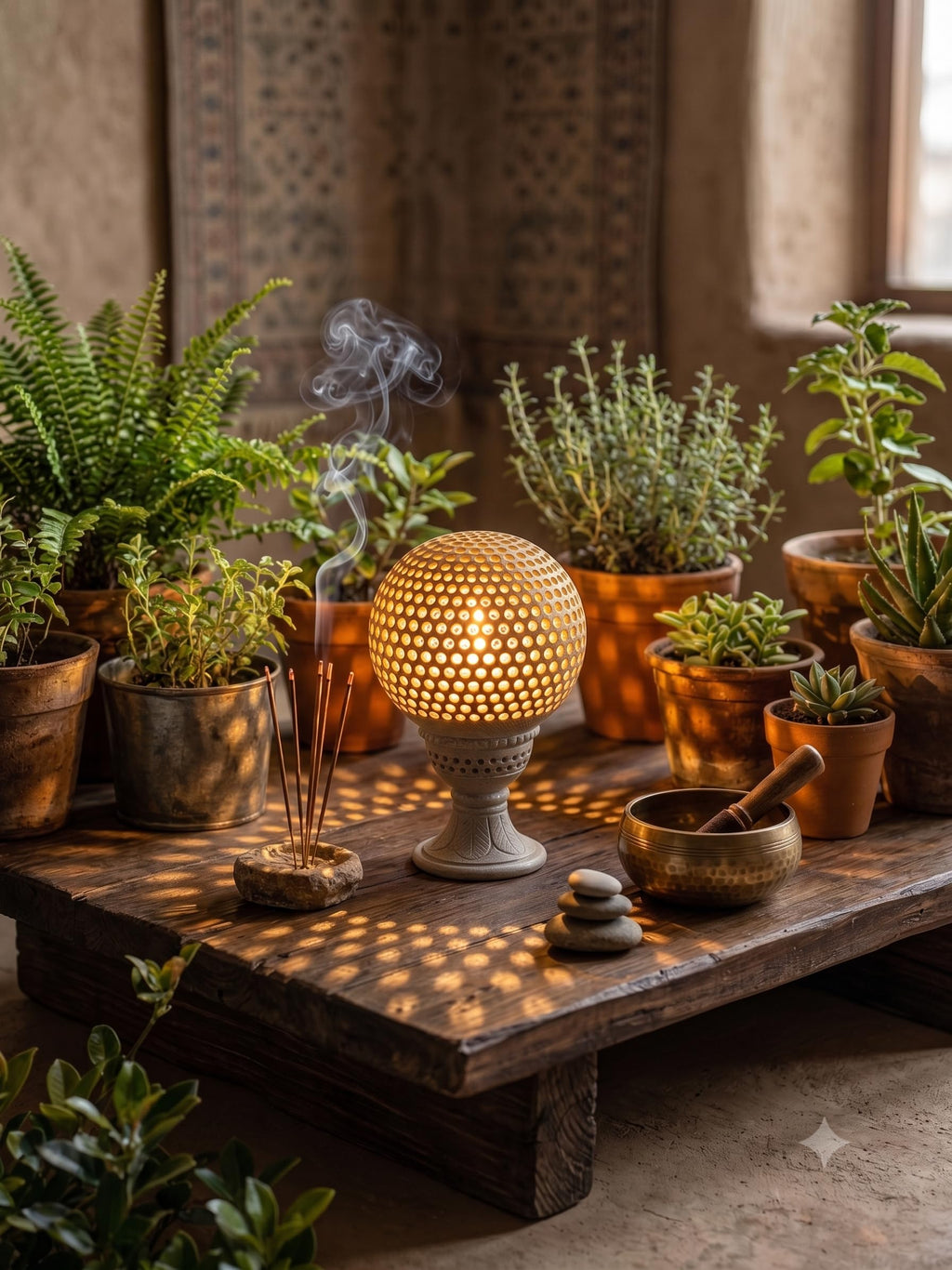 Hand-Carved Soapstone Tealight Candle Holder with Jali Design