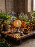 Hand-Carved Soapstone Tealight Candle Holder with Jali Design