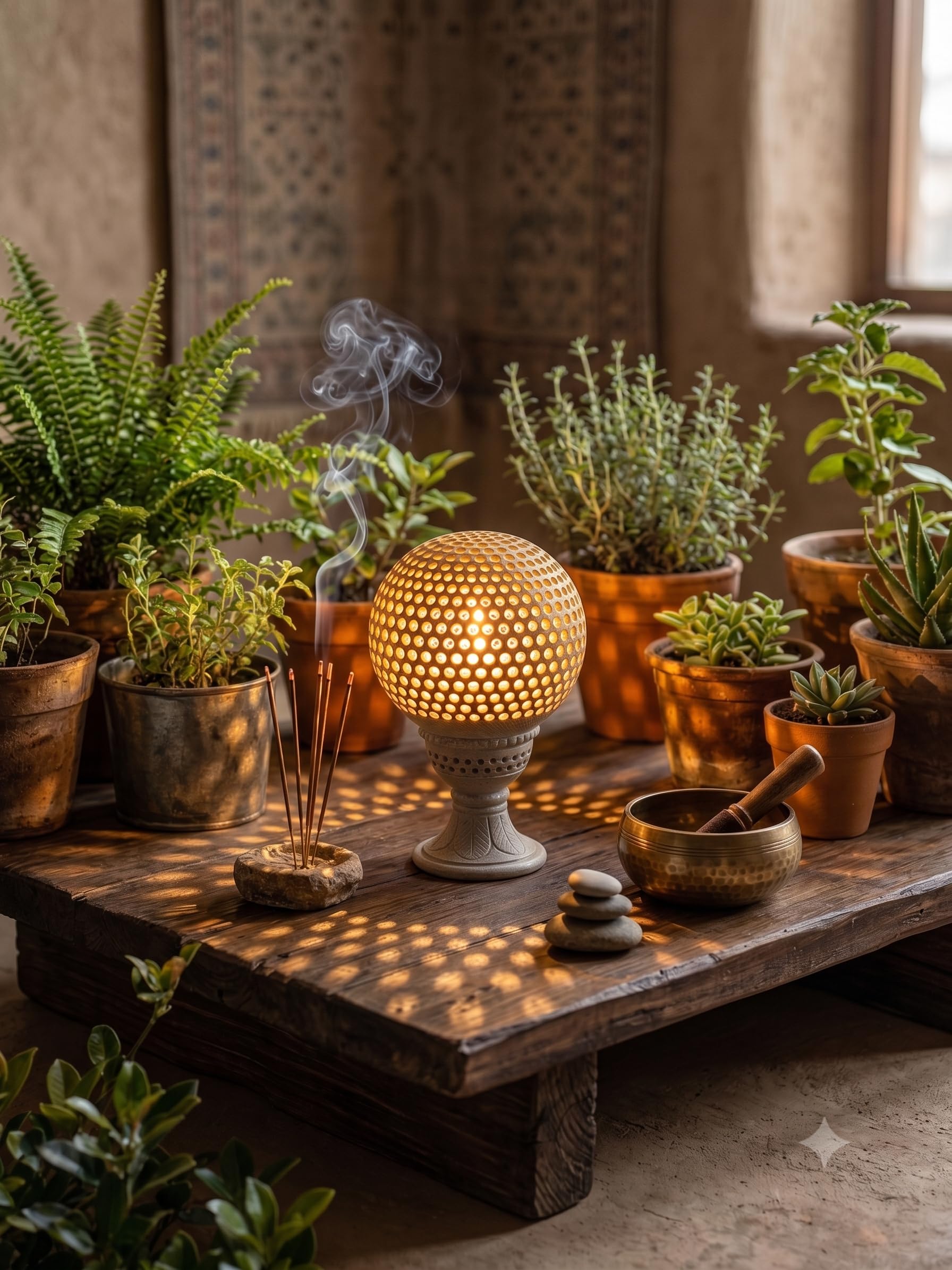 Hand-Carved Soapstone Tealight Candle Holder with Jali Design