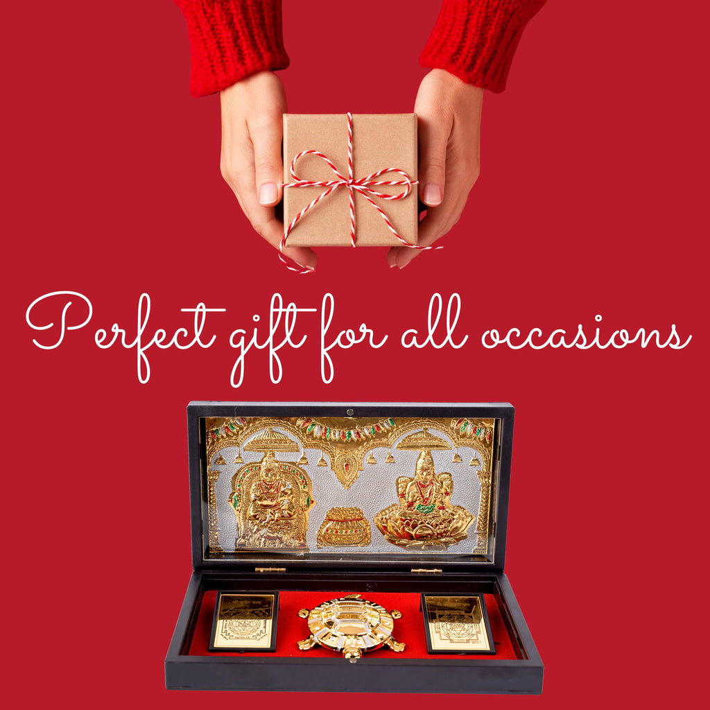anciently Lakshmi Kuber Pocket Temple with Feng Shui Tortoise for Good Luck for Diwali Gift, House Warming Gifts, Return Gift Puja Box (Rectangle Shaped, Gold Plated, 1 Piece)