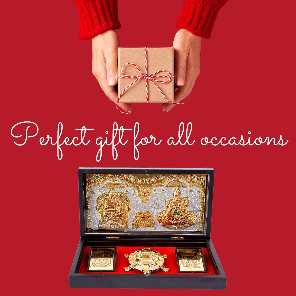 anciently Lakshmi Kuber Pocket Temple with Feng Shui Tortoise for Good Luck for Diwali Gift, House Warming Gifts, Return Gift Puja Box (Rectangle Shaped, Gold Plated, 1 Piece)