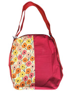 Fabjute Stylish Canvas Zipped Convertible 2in1 Shoulder Tote Handbag and Backpack with cotton lining, useful as a Travel, Shopping, Gym, Tuition Bag (RedVerticalPattern)