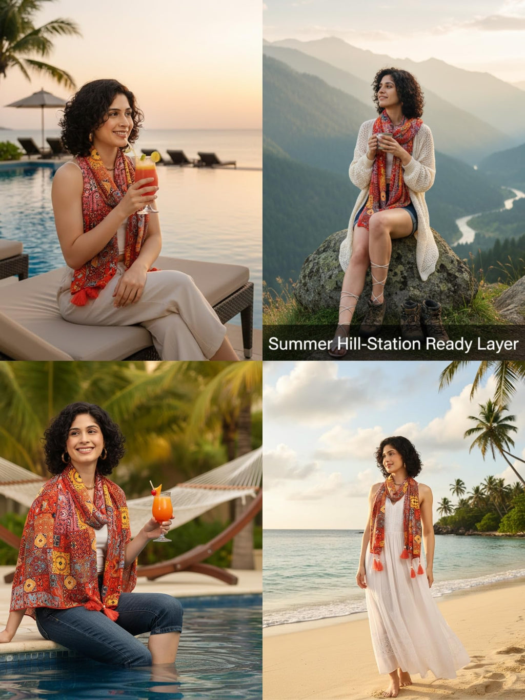 KE KANHA EXPORTS Scarf for Women Boho | Border Print Stylish | Stole for Women Breathable Summer Beach Wrap with Tassels | Multicolour |180 x 50 cm|FREE Scrunchie Included