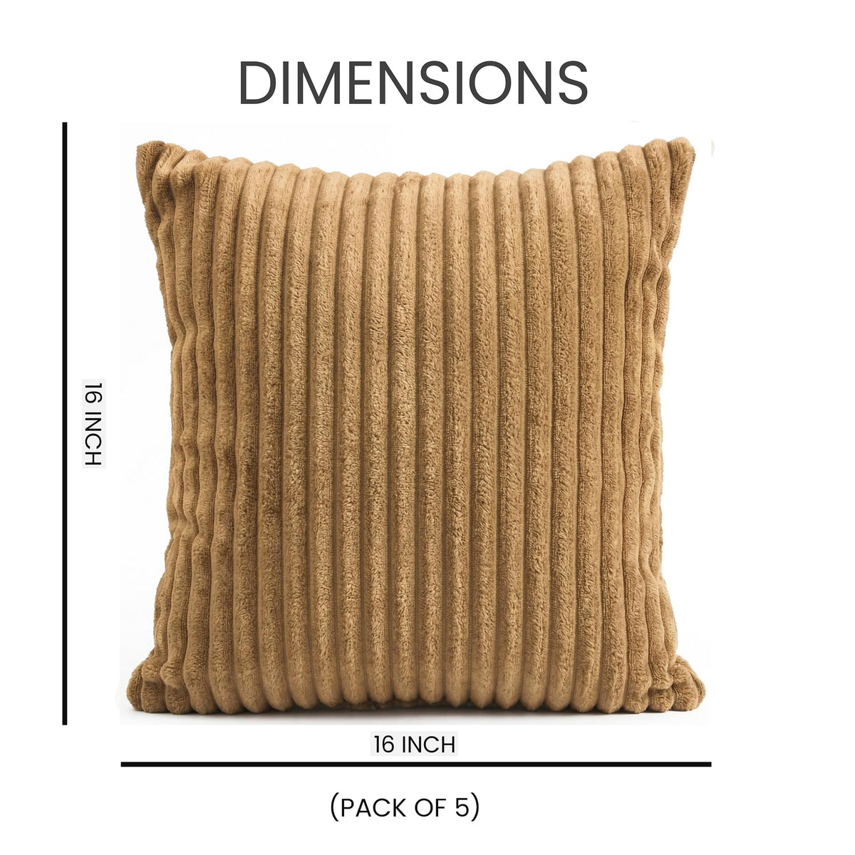 Yellow Weaves Pencil-Stripe Fur Cushion Covers | Soft Polyester | Decorative Sofa & Throw Pillow Covers | 16x16 Inches, Pack of 5 (Golden Brown)