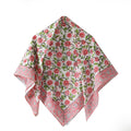 Ravaiyaa - Attitude is everything Sanganer Hand Block Printed Scarves Pure Cotton Scarf Square Hijab Dupatta 40 X 40 Inch (White Pink Floral)