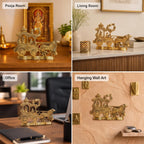 KridayKraft Lord Krishna and Arjun Rath Chariot with Two Horses Decorative Showpiece Metal Gold Plated Antique Krishna Arjuna Rath Wall Hanging & Table Corner Decor
