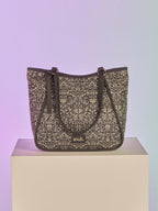 ZOUK Naisha Black Lace Tote Bag for Women | Vegan Leather Large Shoulder Handbag with Bottle Holder, Multiple Pockets & Water-Resistant Lining | Office, Travel & Daily Use | Lattice Lace