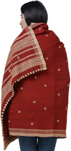 Exotic India Women's Kutch Wool Shawl (SHY72--mandarin-red)