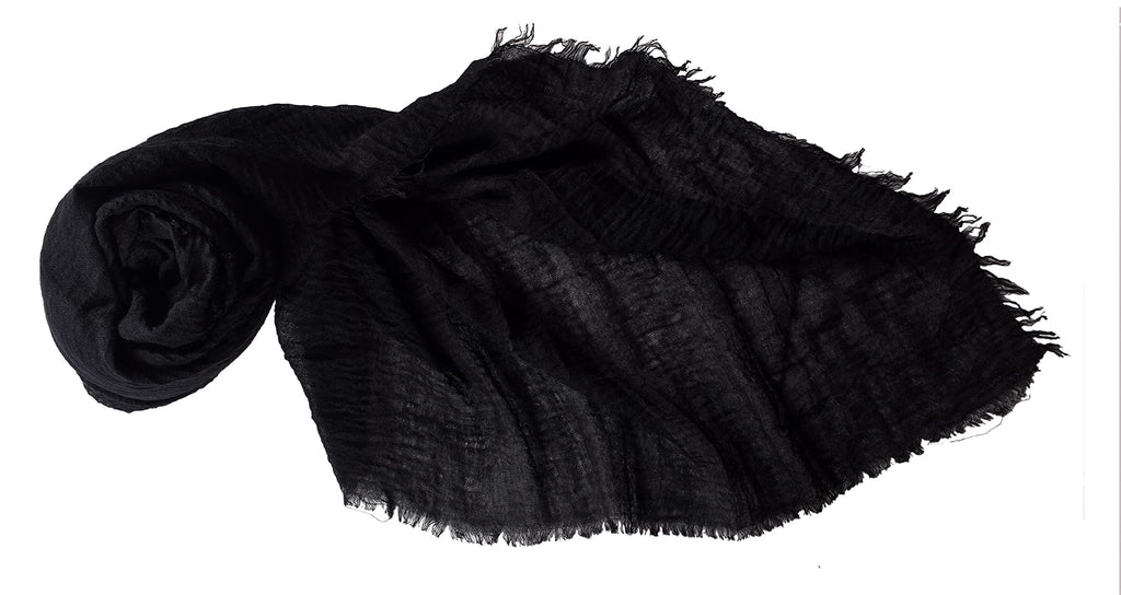 Iba & Isba Women's Plain Crinkled Scarves, Stoles, Hijab (76 x 36 inch) (Black)
