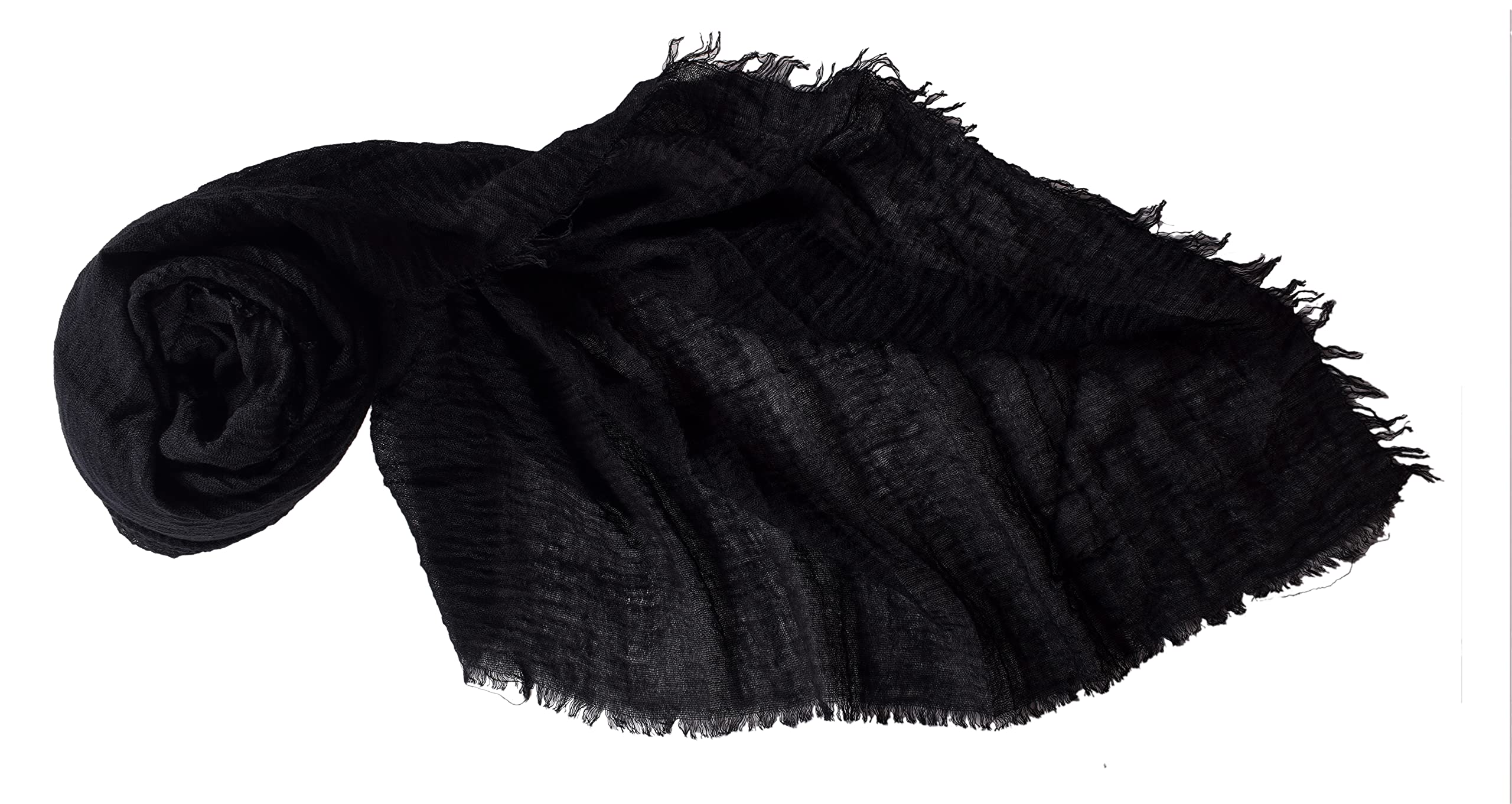 Iba & Isba Women's Plain Crinkled Scarves, Stoles, Hijab (76 x 36 inch) (Black)
