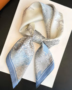 Mgbmyltm Women's Blue Floral Square Scarf 70x70cm, 100% Polyester Silky Neck Scarf, Head Wrap and Handbag Accessory for Daily Wear