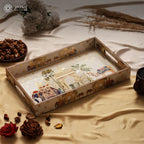 HomeShastra® Wooden Serving Tray with Gold Engraving | Set of 1 | Size : 16 x 10 inch | Enamel Coated Waterproof | Rectangular | Decorative Trays | Royal Camel Large
