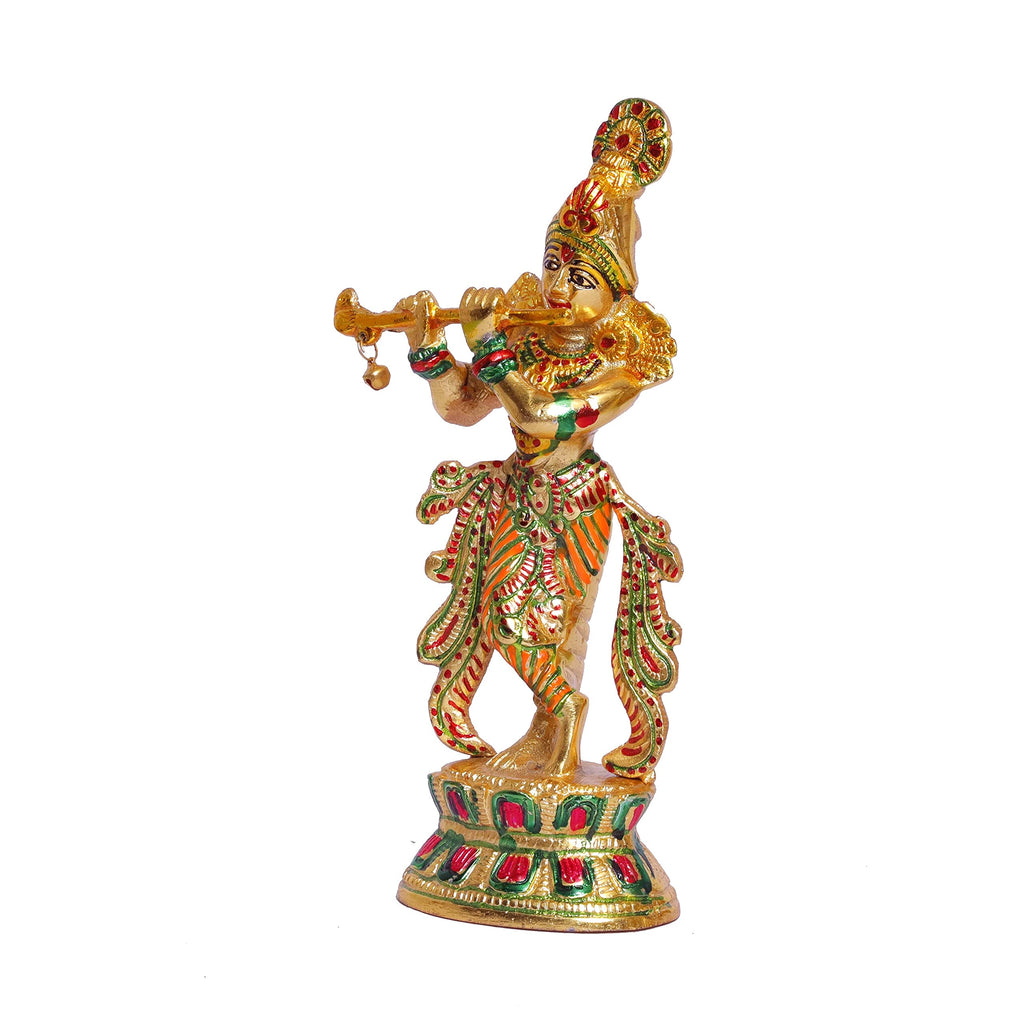 KridayKraft Lord Krishna Metal Statue,Krishna Idol Murti Playing Flute for Temple Pooja,Decor Your Home,Office & Showpiece Figurines Gift Article,Religious Idol...
