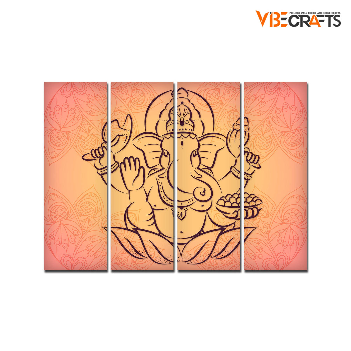 VIBECRAFTS 4 Pieces Shree Ganesha Canvas Wall Painting Fitted With Wooden Frame For Home | Office | Living Room | Gift(PTVC4Pcs1_13531)