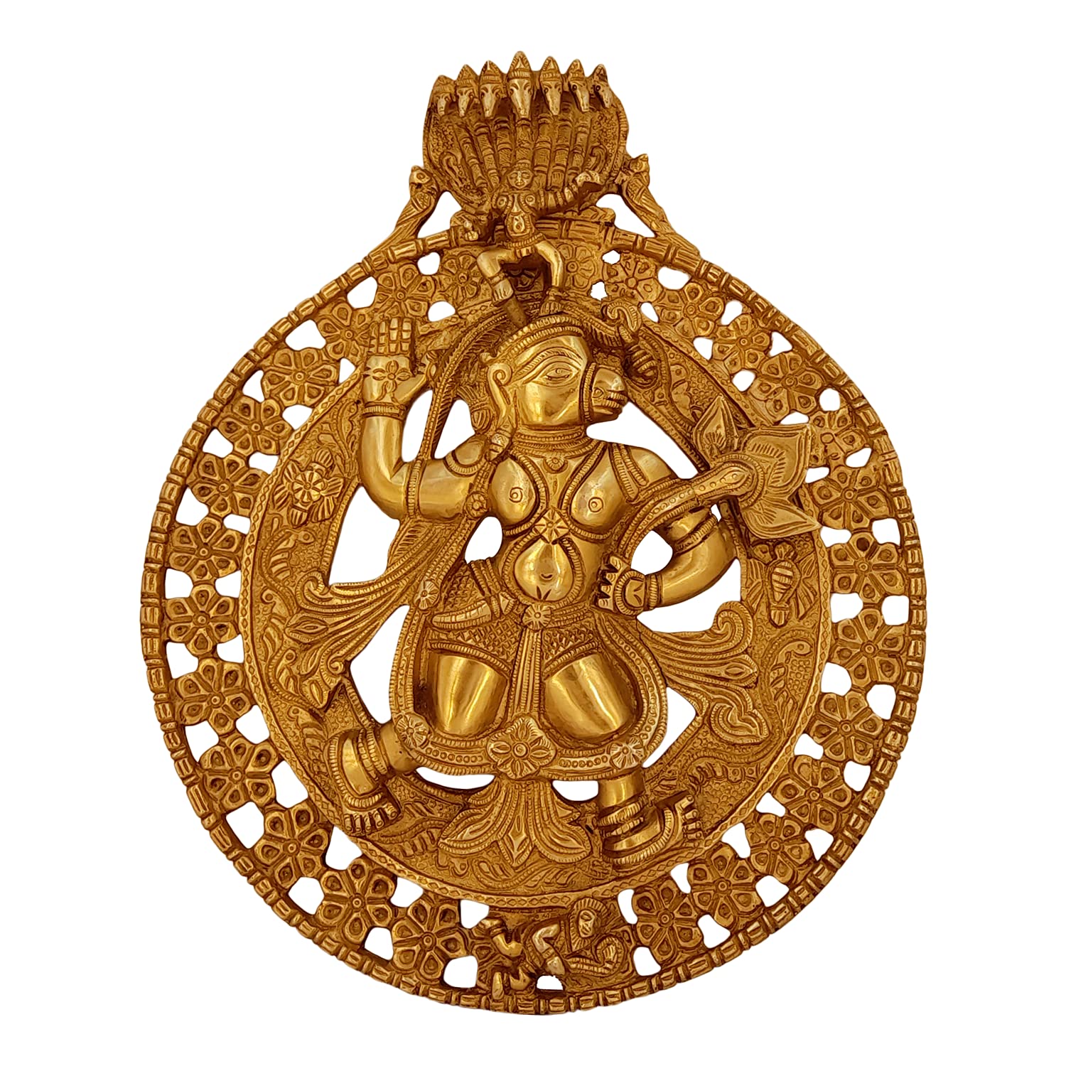 Artavrko Pure Brass Hanuman Bajrang Bali Krishna On Top with Sheshnaag Murti Wall Hanging for Entrance décor Showpiece 11 Inches