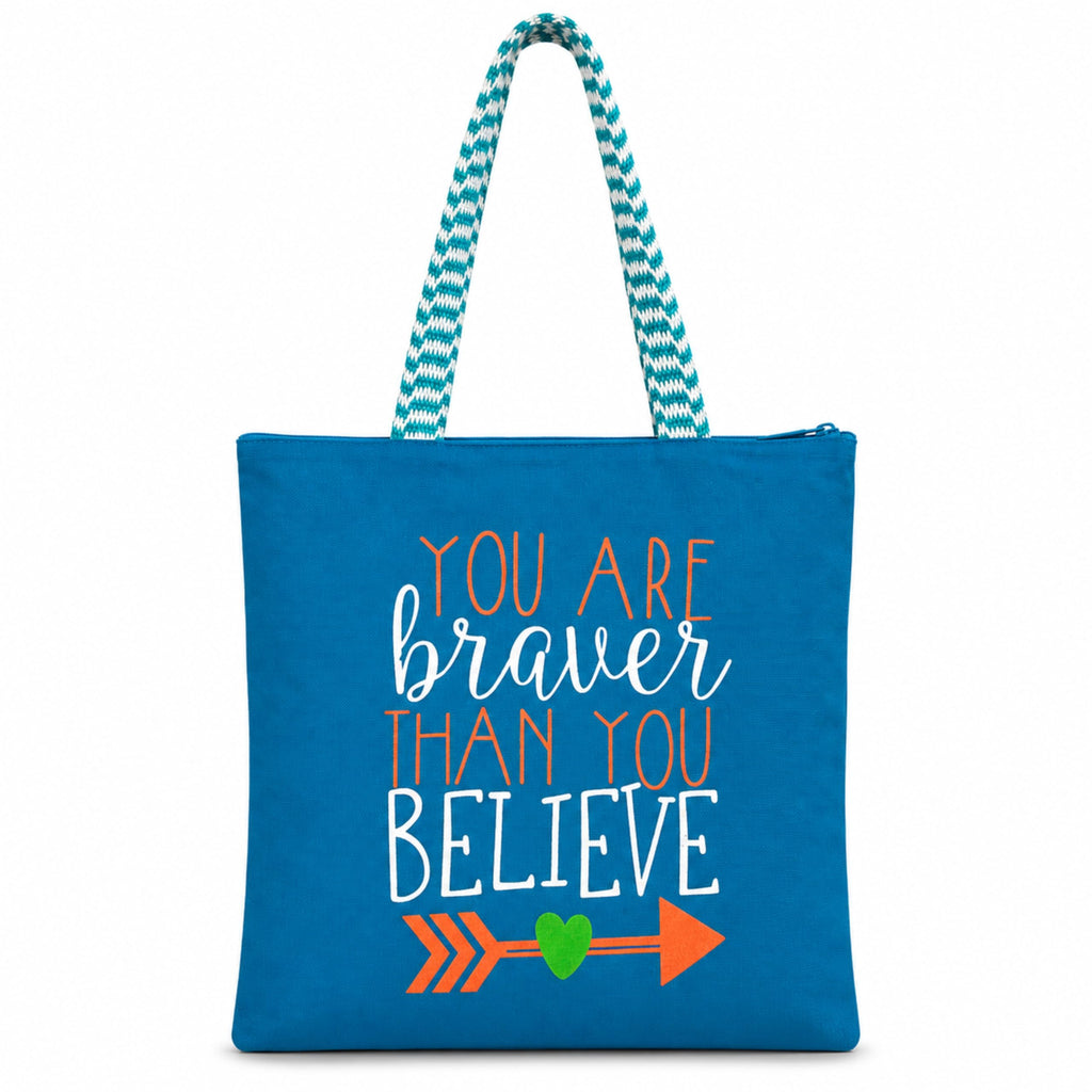 cantainoo Tote Bags | 300 GSM Canvas Tote Bag for Women | Tote Bags for Women | College, Shopping, Office & Everyday Carry Bag (Brave & Believe-Skyblue, Medium Pack of 1)