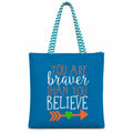 cantainoo Tote Bags | 300 GSM Canvas Tote Bag for Women | Tote Bags for Women | College, Shopping, Office & Everyday Carry Bag (Brave & Believe-Skyblue, Medium Pack of 1)