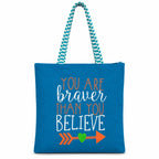 cantainoo Tote Bags | 300 GSM Canvas Tote Bag for Women | Tote Bags for Women | College, Shopping, Office & Everyday Carry Bag (Brave & Believe-Skyblue, Medium Pack of 1)