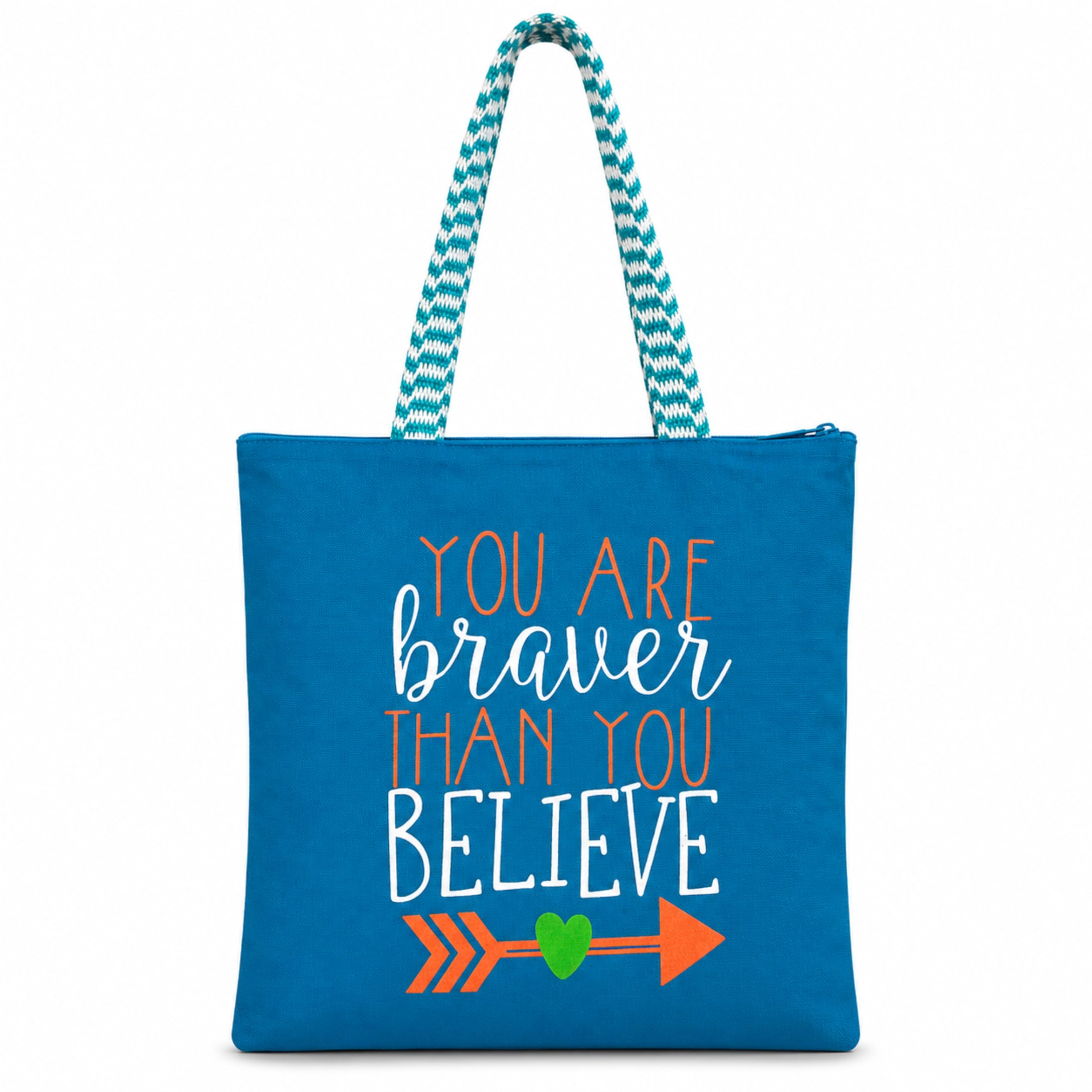 cantainoo Tote Bags | 300 GSM Canvas Tote Bag for Women | Tote Bags for Women | College, Shopping, Office & Everyday Carry Bag (Brave & Believe-Skyblue, Medium Pack of 1)