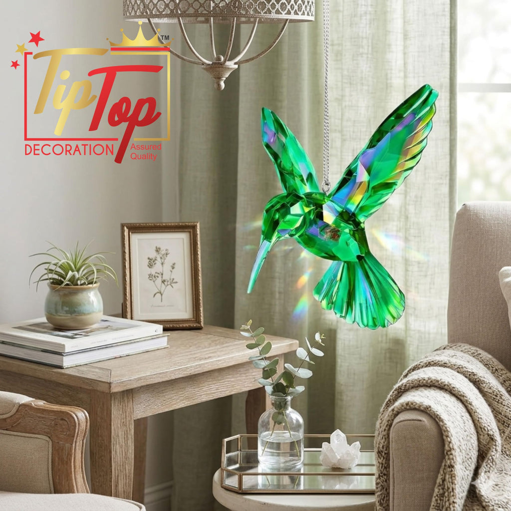 TIPTOP DECORATION Premium 3D Clear Crystal Acrylic Iridescent Pigeon Dove Hummingbird Hanging Suncatcher (Aquamarine, Pack of 1 Piece)