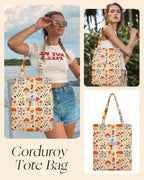 Street27 Womens Korean Canvas Corduroy Tote Bag Casual Work Shoulder Handbags|Multi-Purpose Bag |Sturdy Canvas Bag With Large Capacity|Shopping Bag For Office,College & Daily Use (Mushroom)