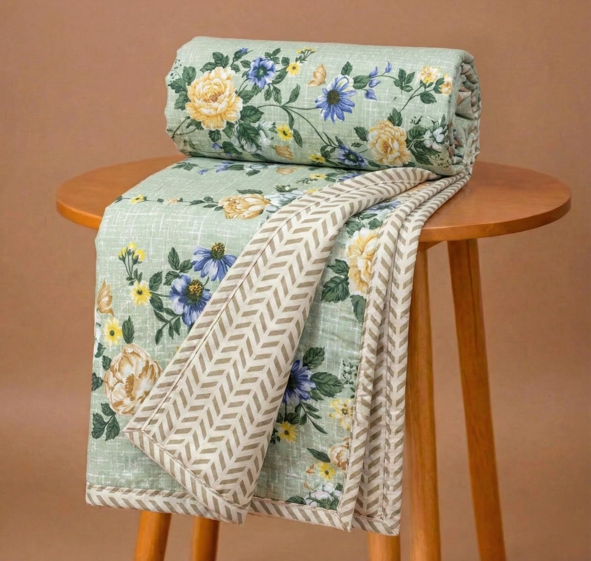 VAS COLLECTIONS Cotton AC Blanket for Single Bed (152 x 225 cm) | Reversible Soft Lightweight All-Season Blanket | Skin-Friendly & Breathable Comforter (Mint Blossom Garden) Kafalo