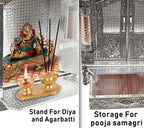 Bit-Chu Handcrafted Designs Wooden Mandir with Aluminium & Copper Oxidized Home Temple/Ghar mandir/Pooja mandir for HomeSize L- 15 inch x B- 6 inch (Silver & Bronze)
