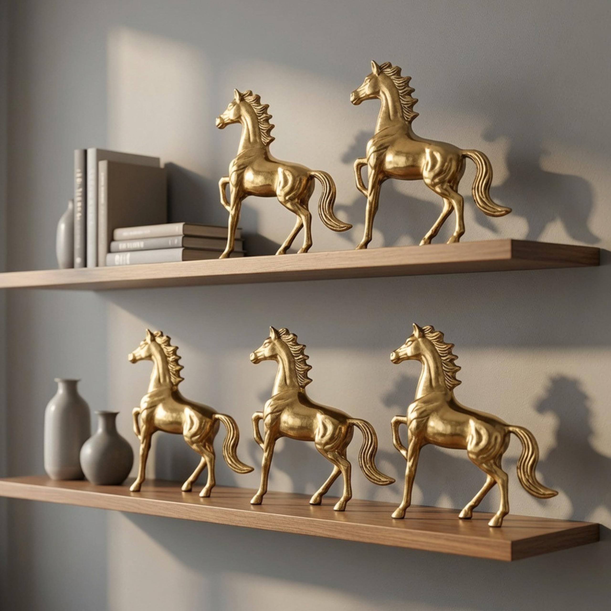 BEHOMA Metal Horse Figurine Showpiece Pack of, Gold - Pack of 5