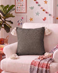 Furnistitchs Solid Boho Cushion Cover 16x16 Inches, Premium Natural Slub Fabric Throw Pillow Case with Tassels for Sofa, Couch, Living Room & Bedroom 40x40 cms, 2 pc - Pebble Grey