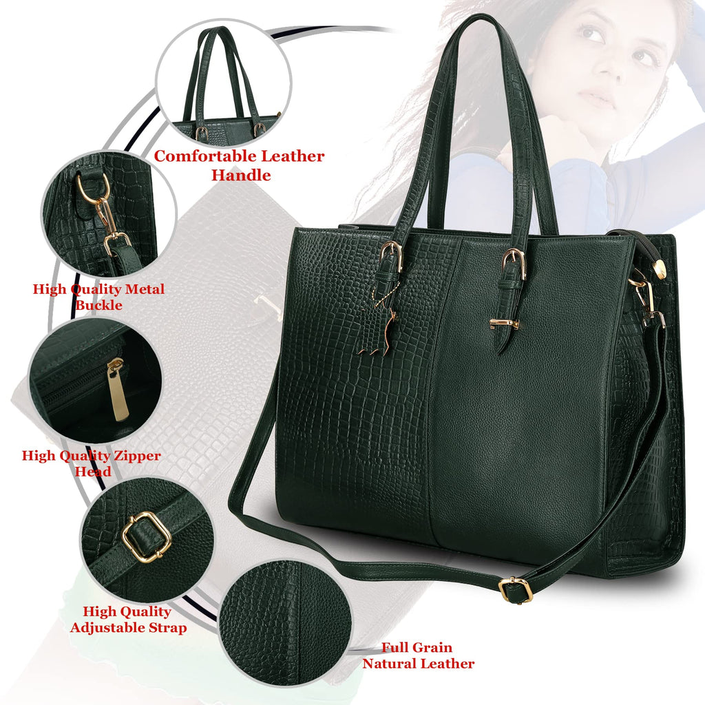 HYATT Leather Accessories Full-Grain Natural Cro Leather Ladies Handbags & Sling Shoulder Tote Bags For Women Laptop Big Size Branded Stylish. Size- L-16 X H-12.5 x W- 4.5 Inches
