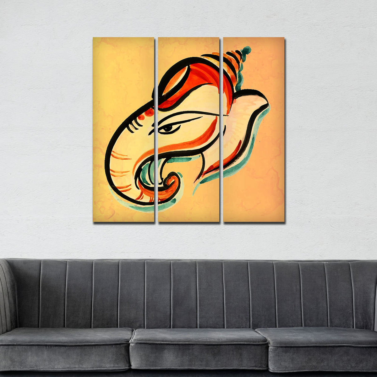VIBECRAFTS 3 Pieces Shree Ganesha Head Canvas Wall Painting Fitted With Wooden Frame For Home | Office | Living Room | Gifts (PTVC3Pcs1_9576)
