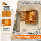 Pack of 1 Wooden MDF Temple Mandir for Home & Shops, Size 51x37x27 Cm1 Piece LED Light & Complete Wall Mount Kit with Door & Cabinet with Storage Space, Assembly Required, Pooja Mandir