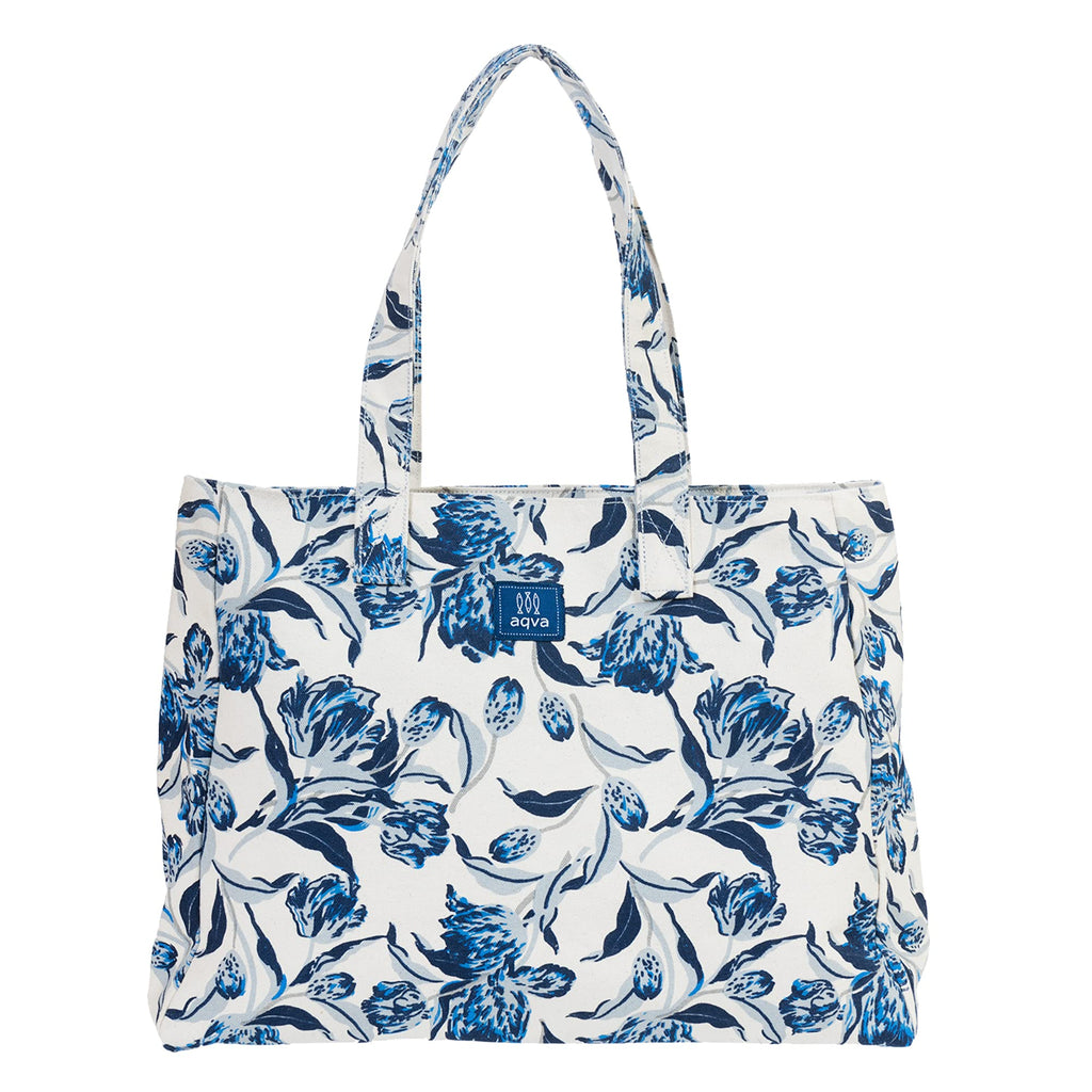 AQVA Printed Cotton Structured Canvas Tote Bag for Women | Large Capacity | Stylish Multipurpose Shoulder Bag with Zip Closure | Hand Bag for Laptop Office, Travel & Shopping (Angan)