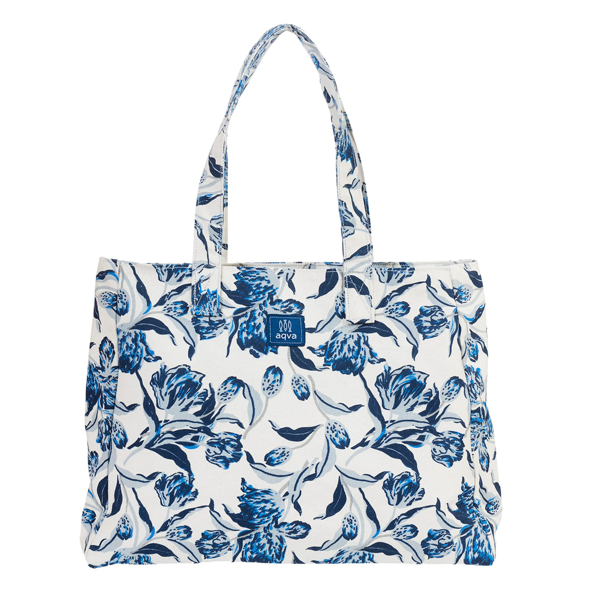 AQVA Printed Cotton Structured Canvas Tote Bag for Women | Large Capacity | Stylish Multipurpose Shoulder Bag with Zip Closure | Hand Bag for Laptop Office, Travel & Shopping (Angan)