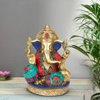 ARTVARKO Lord Brass Ganesh Ganesha Idol Good Luck God Statue Pooja Temple Decorative Sculptures 7 Inches