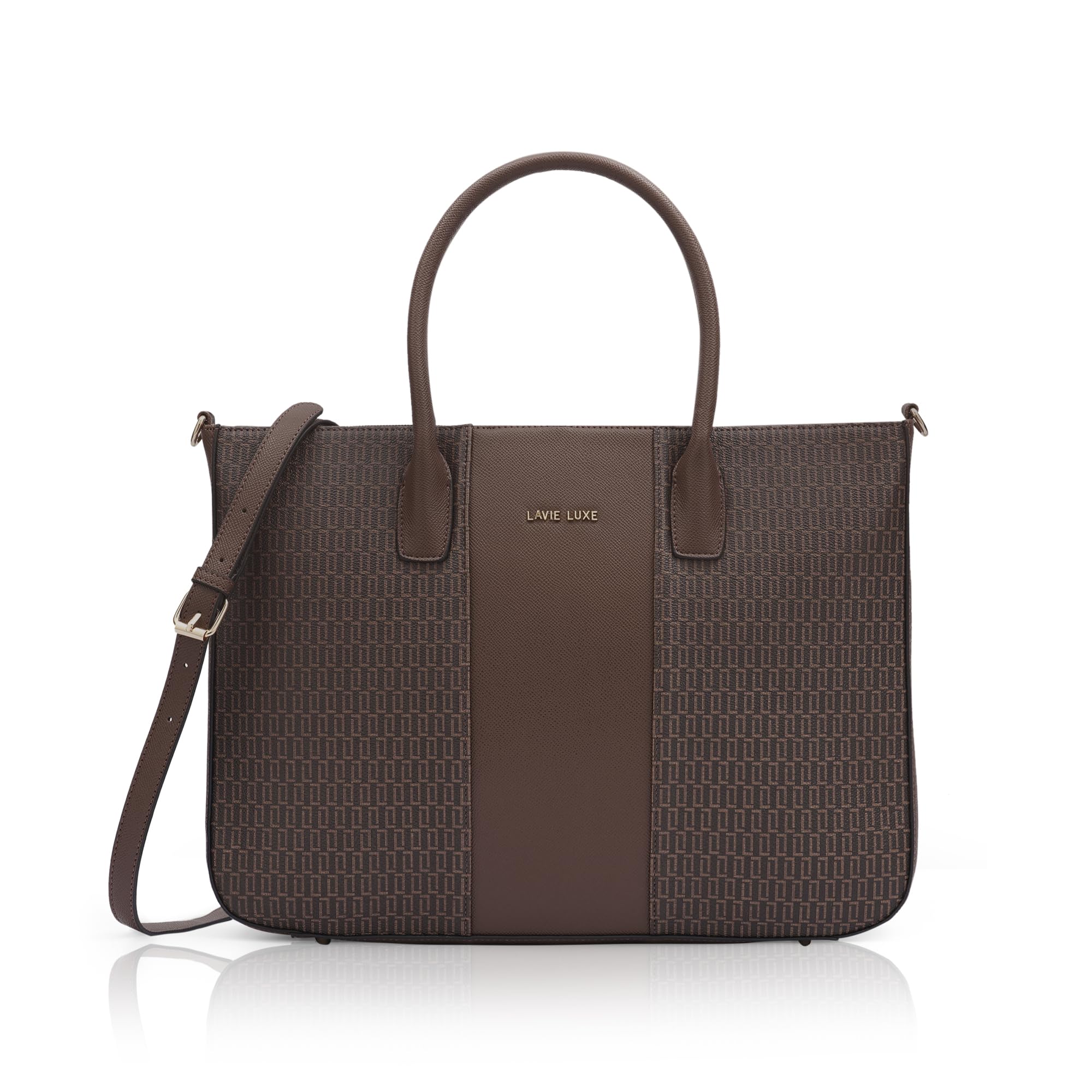Lavie Luxe Women's Mono Raily Pro Monogram Print Tote Laptop Bag For Women | Tote Laptop Bag For Work | Ladies Purse | Stylish Shoulder Bag | Gift For Women, Maroon