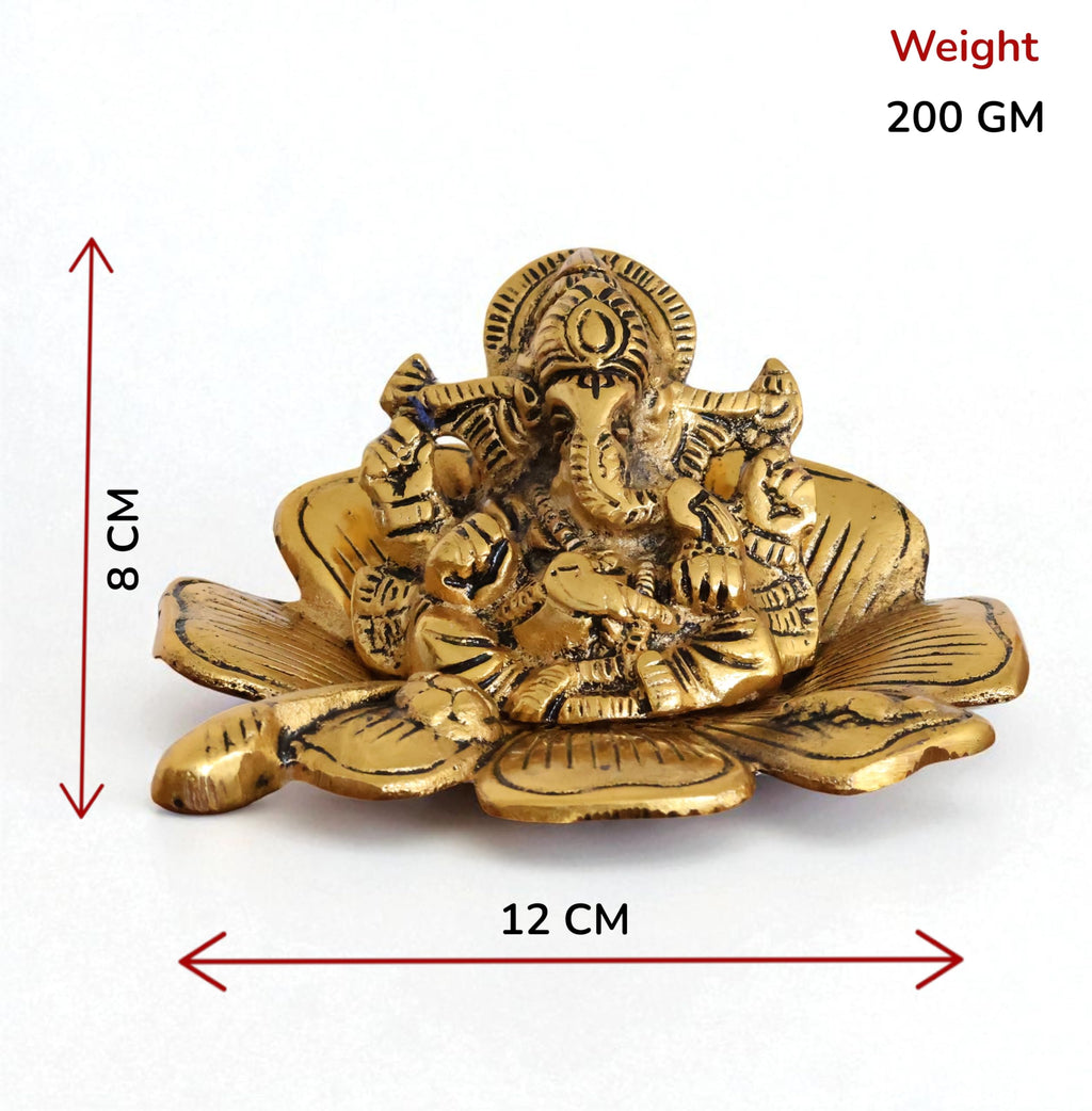 Kridaykraft Metal Ganesh Gold Polish Leaf for Home Decor and Gift Purpose(12 x12 x 8 cm)