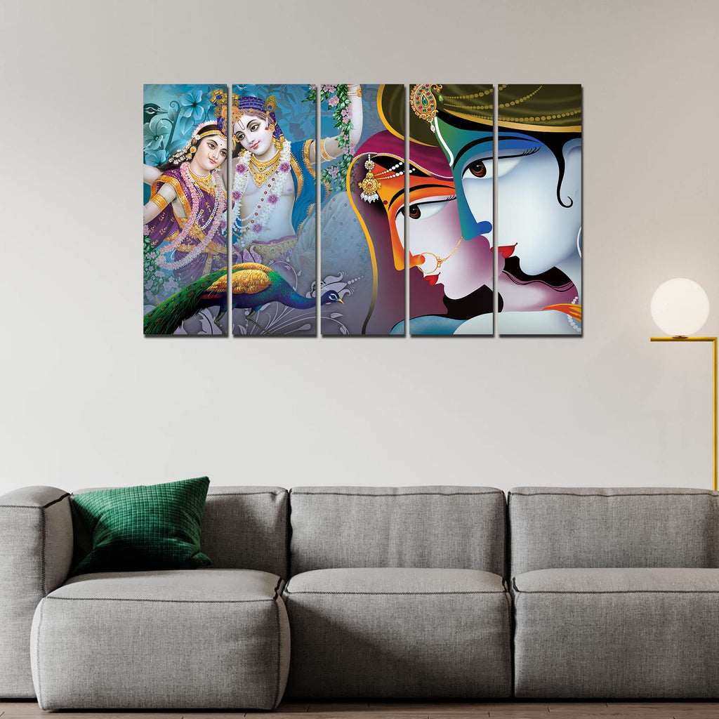 VIBECRAFTS Radha Krishna 5 Pieces Canvas Wall Painting For Home | Office | Living Room | Gift (PTVC5Pcs4_8558)